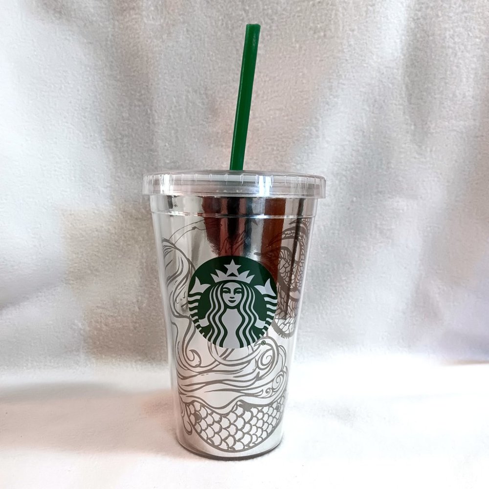 Starbucks Tumbler Silver 16 oz w/ Lid Straw 2020 - Cold Drinks Lightly Used